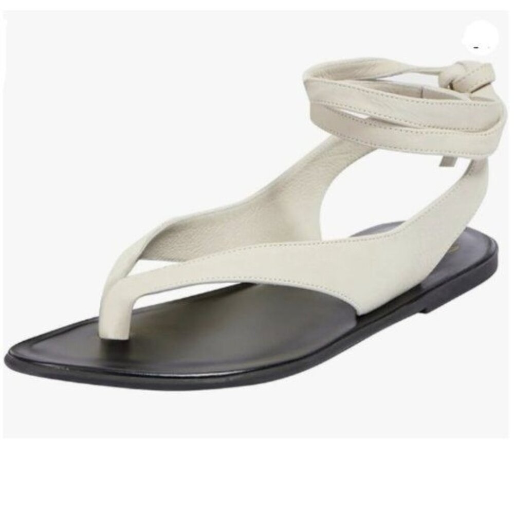 FOWT Women Split Round Toe Sandals Lace up Strappy Comfortable Flats White